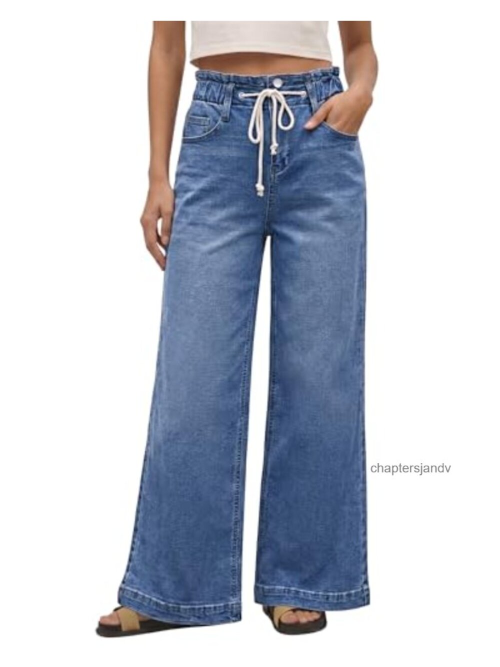 Wide Leg High Waisted Stretch Denim Jeans Elastic Waist Bell Bottom Baggy Flare